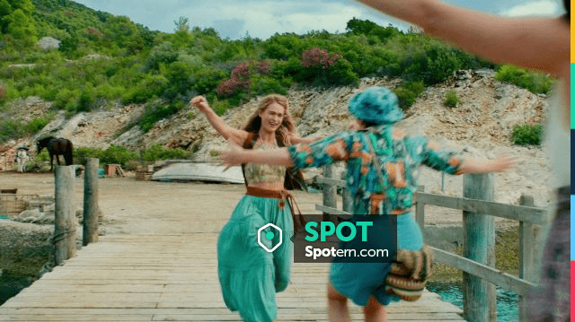 policy I will be strong Horn Blue / Aqua Boho Maxi Skirt of Young Donna (Lily James) in Mamma Mia! Here  We Go Again | Spotern