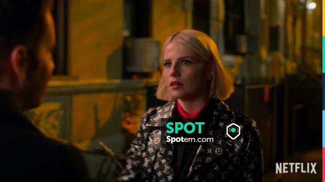 WornOnTV: Astrid's black metallic monogram print moto jacket on The  Politician, Lucy Boynton