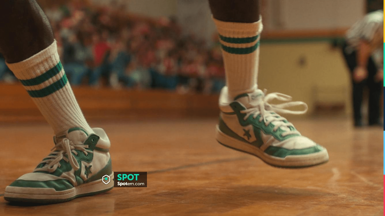 Converse Basketball Sneakers in white and green worn by Lucas Sinclair  (Caleb McLaughlin) as seen in Stranger Things TV show (Season 4 Episode 1)  | Spotern