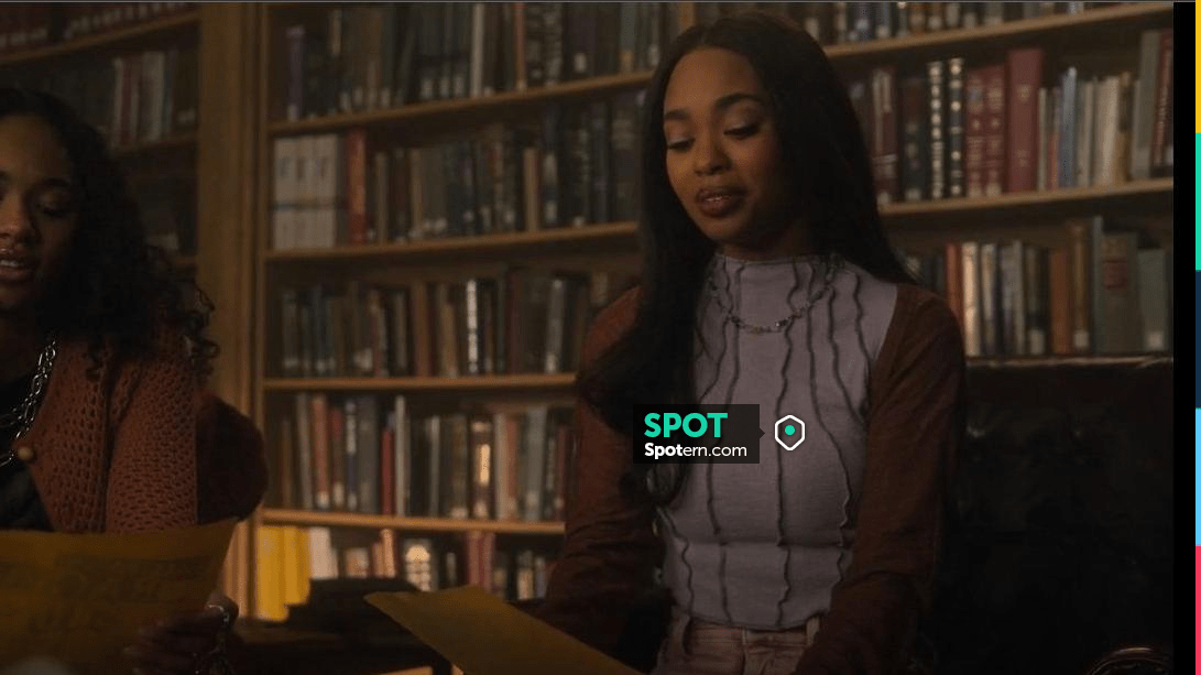 BDG Sunray Seamed Mock Neck Top in Lilac worn by Faran Bryant (Zaria