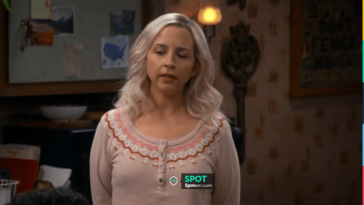 Lucky Brand Women's Embroidered Necklace Thermal Top worn by Becky  Conner-Healy (Lecy Goranson) as seen in The Conners (S05E21)
