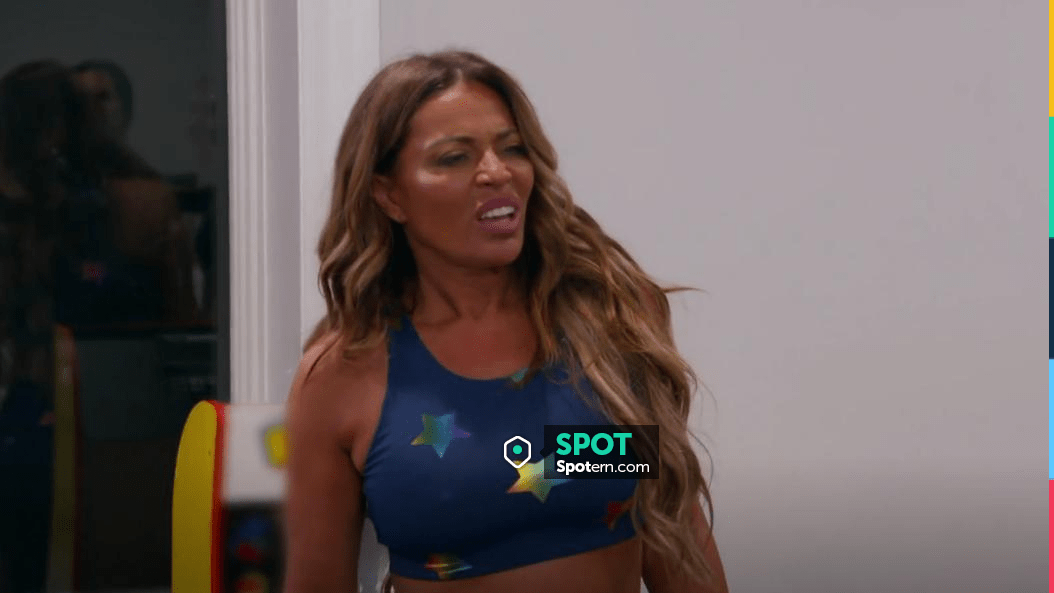 Terez Navy Rainbow Star Foil UpLift Sports Bra worn by Dolores Catania