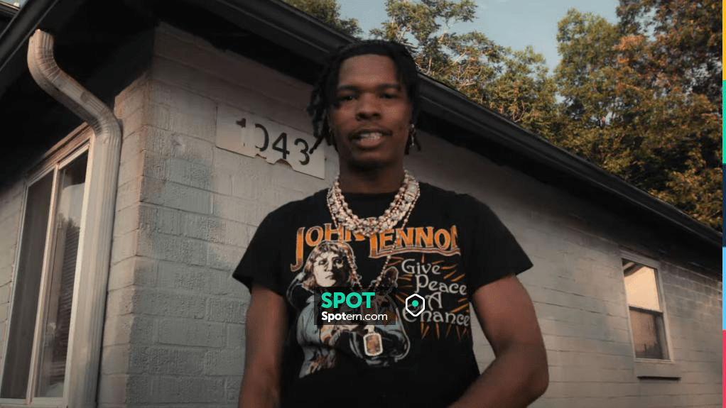 Madeworn Black John Lennon Peace T Shirt worn by Lil Baby in Lil Dann