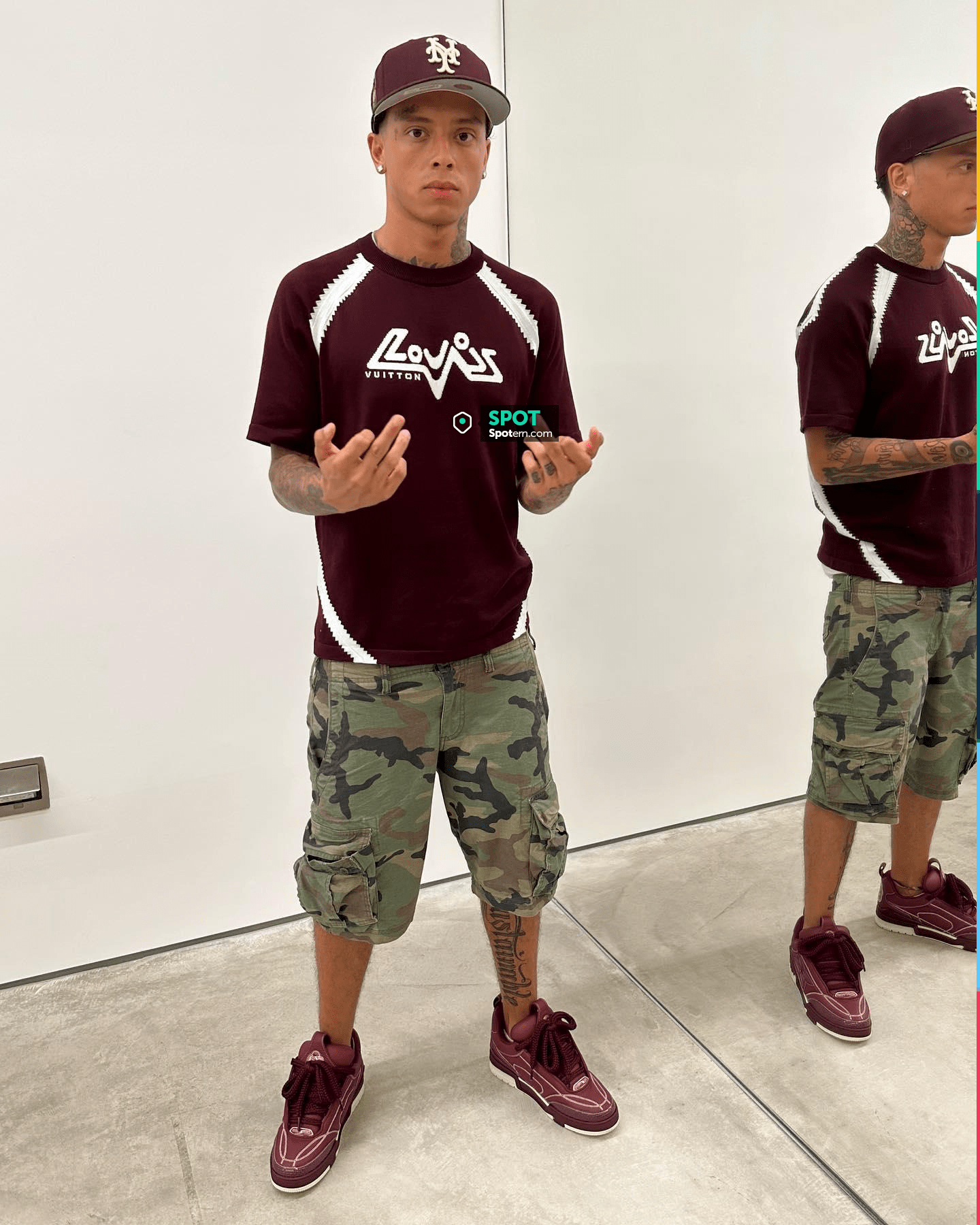 Louis Vuitton Burgundy Logo Knit T-Shirt worn by Central Cee on his  Instagram account @centralcee