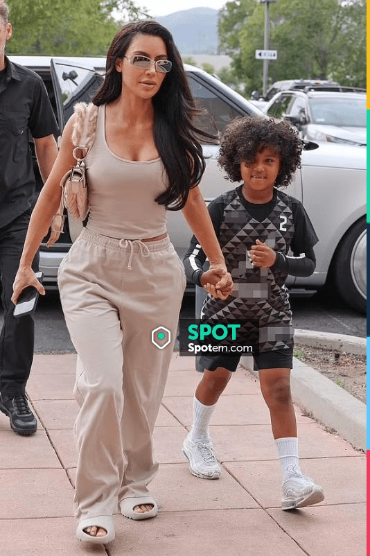 Skims Outdoor Jersey Pant in Stone worn by Kim Kardashian in Los Angeles on  September 22, 2023