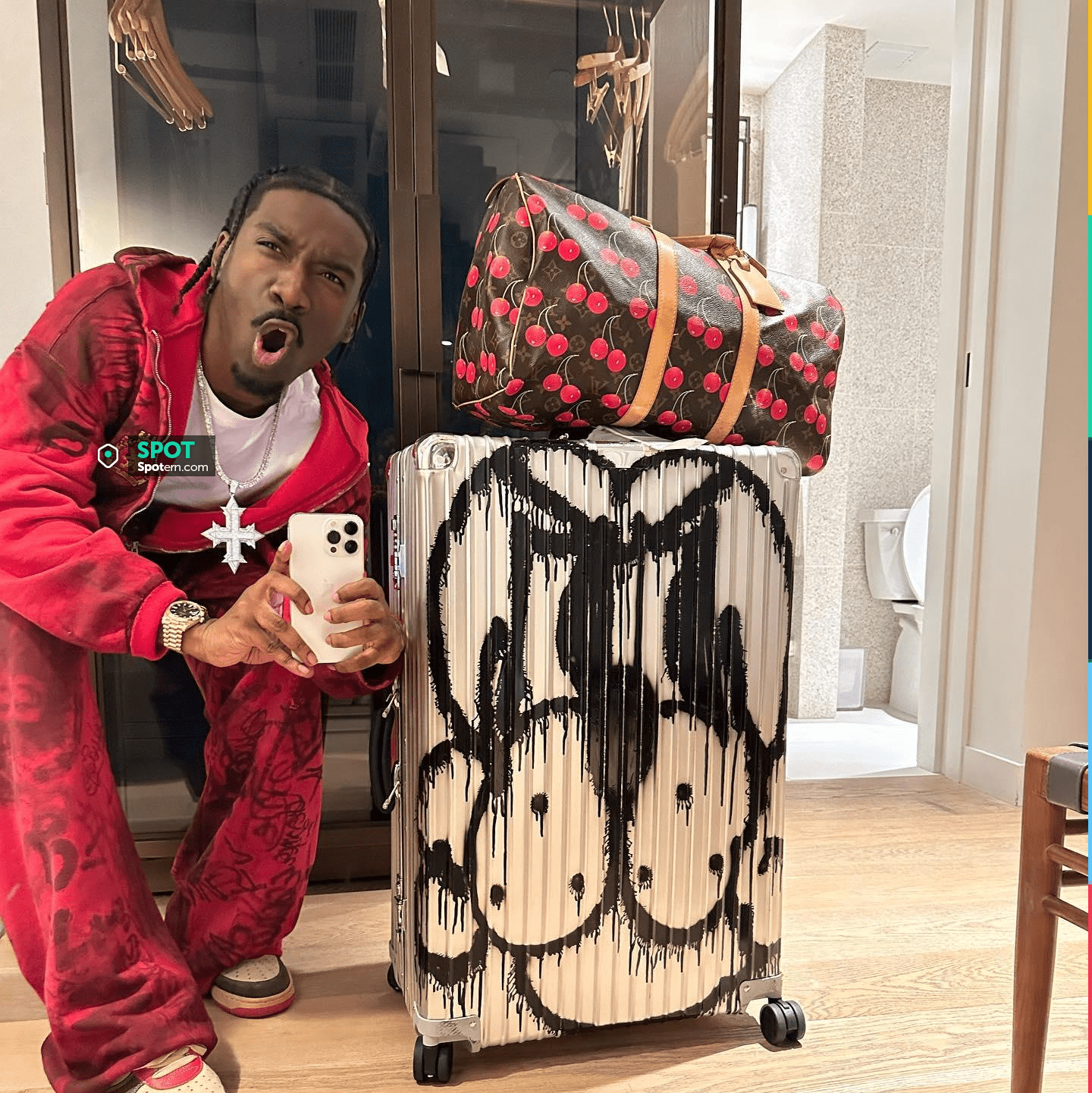 Tracksuit in red worn by BruceDropEmOff on the Instagram account of ...