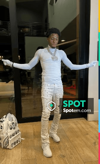 Guapi White Allover Embellished Stacked Jeans worn by YoungBoy