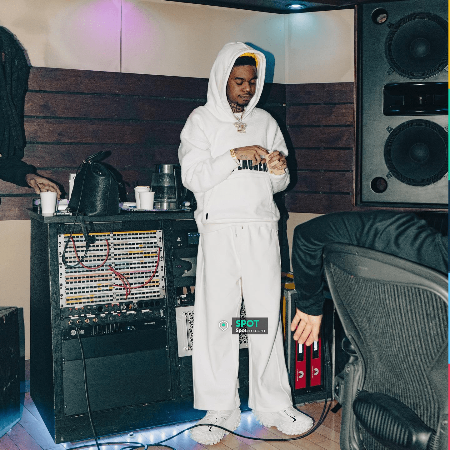 Saint Laurent White Wide Leg Baggy Sweatpants worn by Lil Poppa on the ...