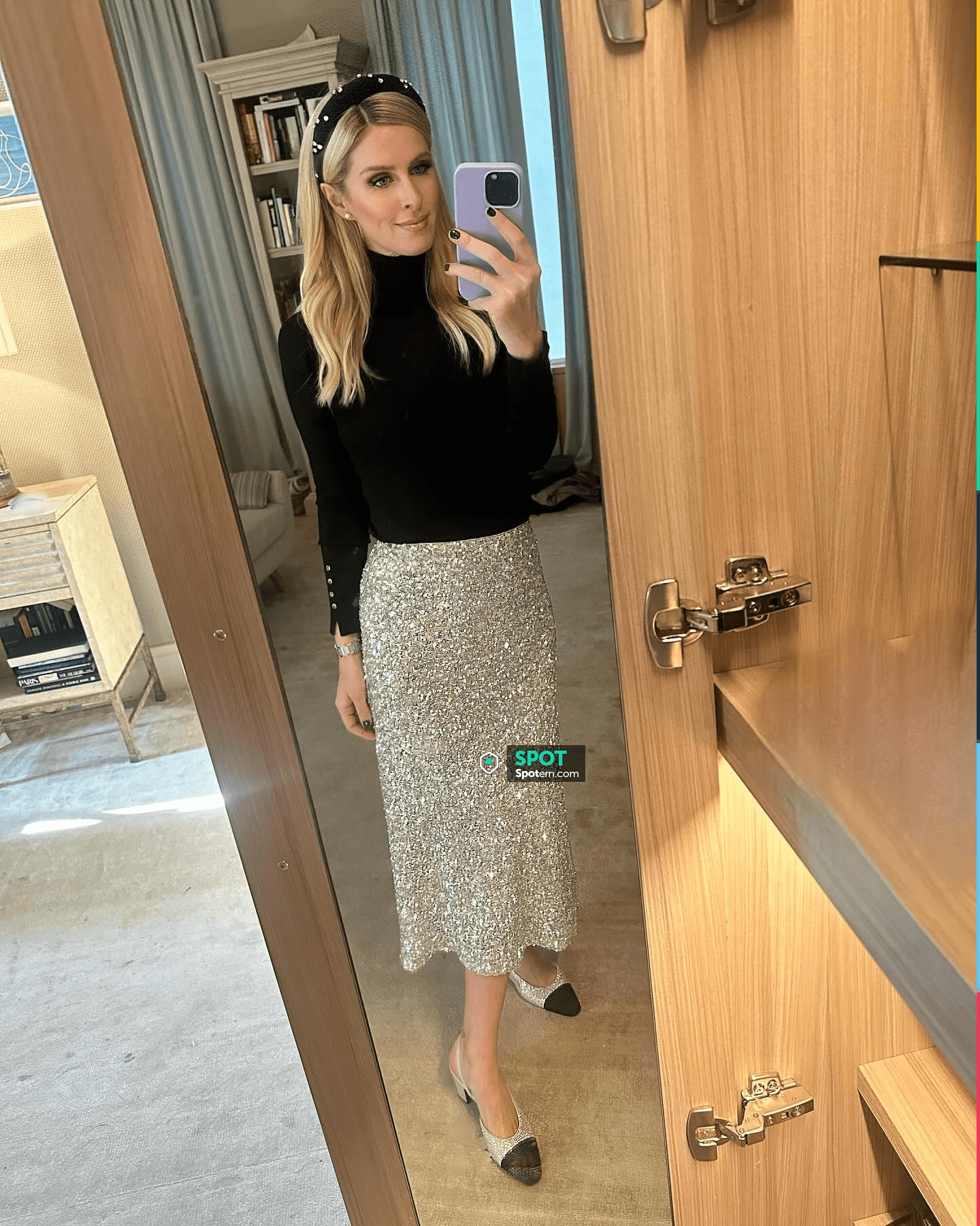 Alice + Olivia Maeve Sequin Slip Skirt worn by Nicky Hilton Rothschild ...