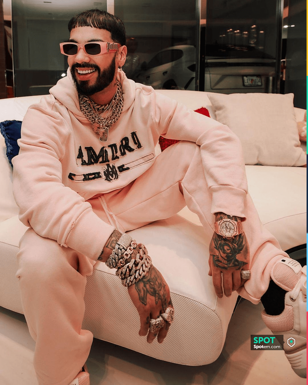 Amiri White & Pink 'MA-1' Sneakers worn by Anuel AA on the Instagram ...