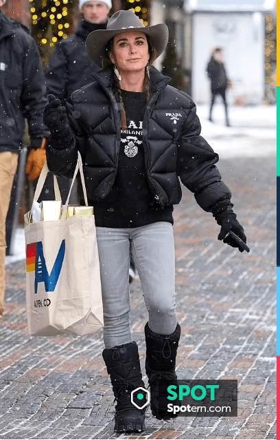 Prada Nylon Gabardine Apres Ski Boots worn by Kyle Richards in Aspen on ...