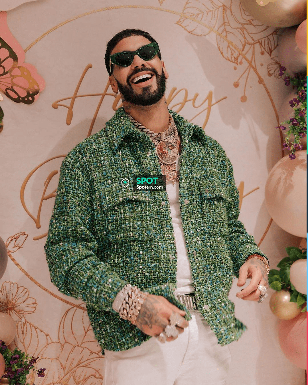 Amiri Green Speckled Boucle Overshirt worn by Anuel AA on the Instagram ...