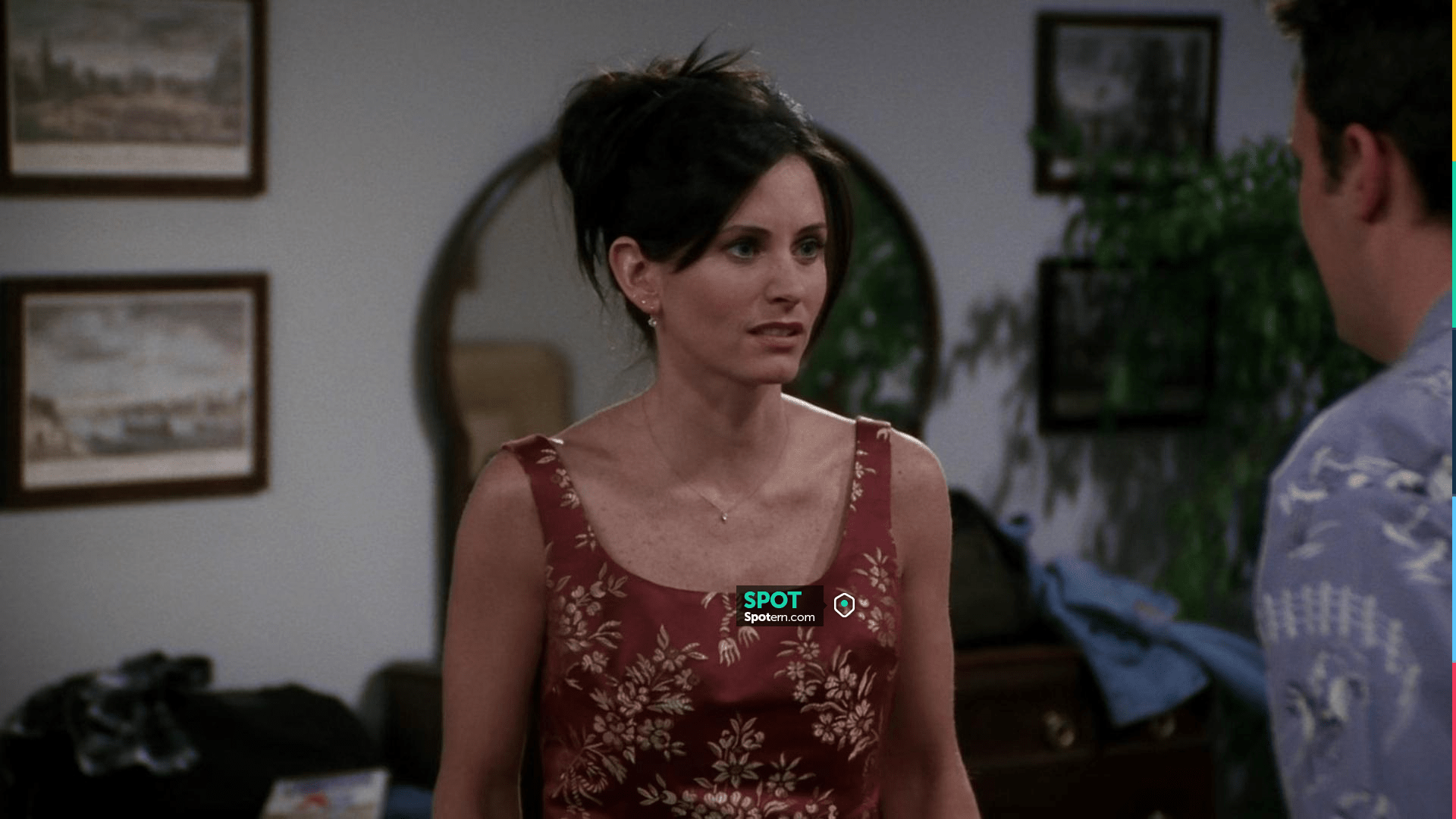 Red and Gold Silk Dress worn by Monica Geller (Courteney Cox) in ...