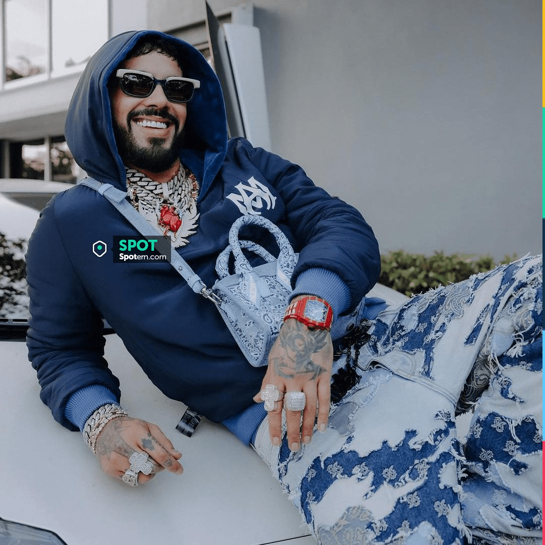 Amiri Blue Velour MA-Logo Hoodie worn by Anuel AA on the Instagram ...
