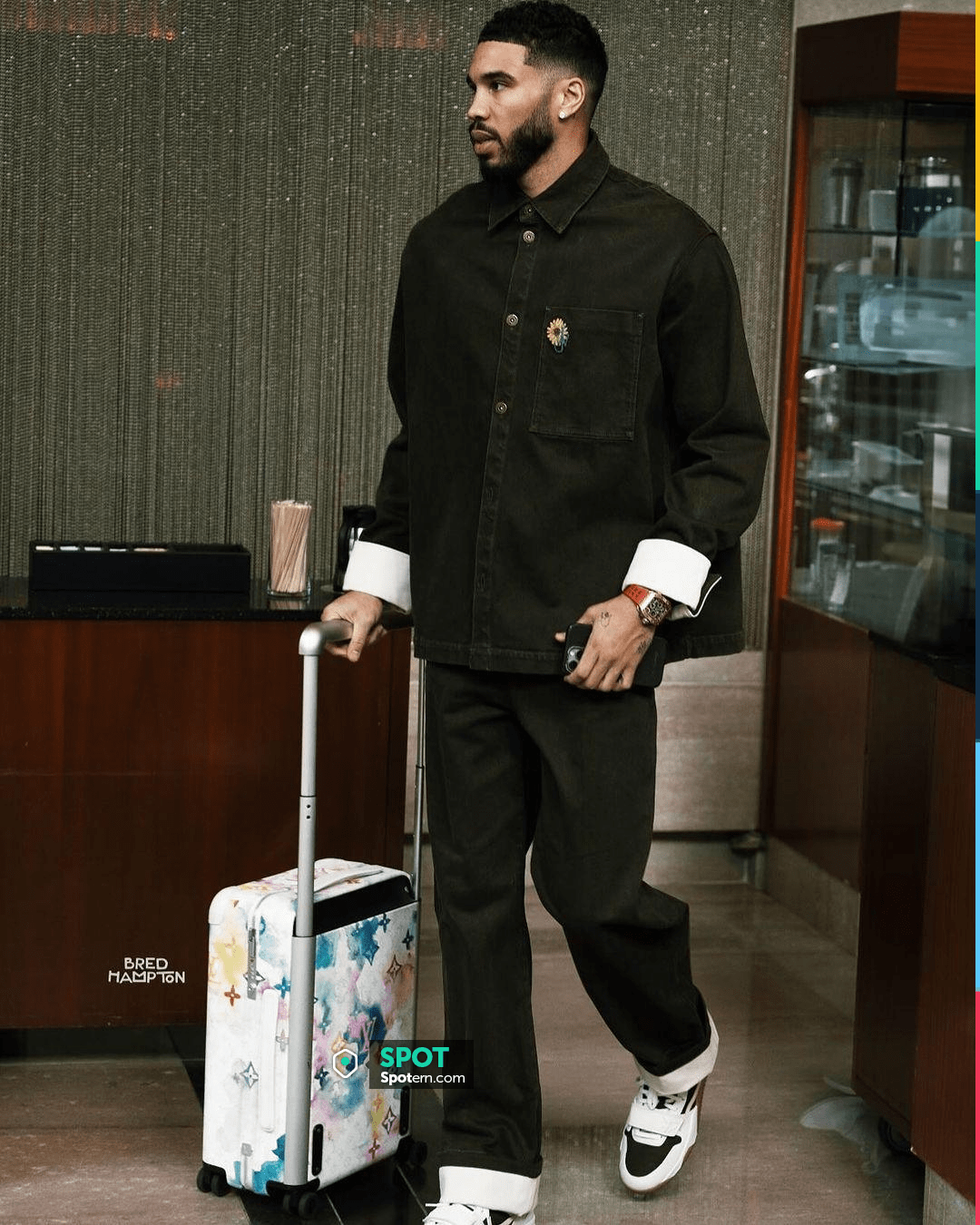 Tatum Monogram Louis Vuitton Watercolor Monogram Horizon 55 Suitcase worn by Jayson ...
