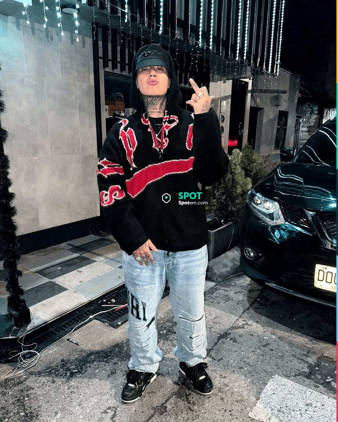 Supreme Accent Brushed Zip Up Hooded Sweater worn by Blessd on the