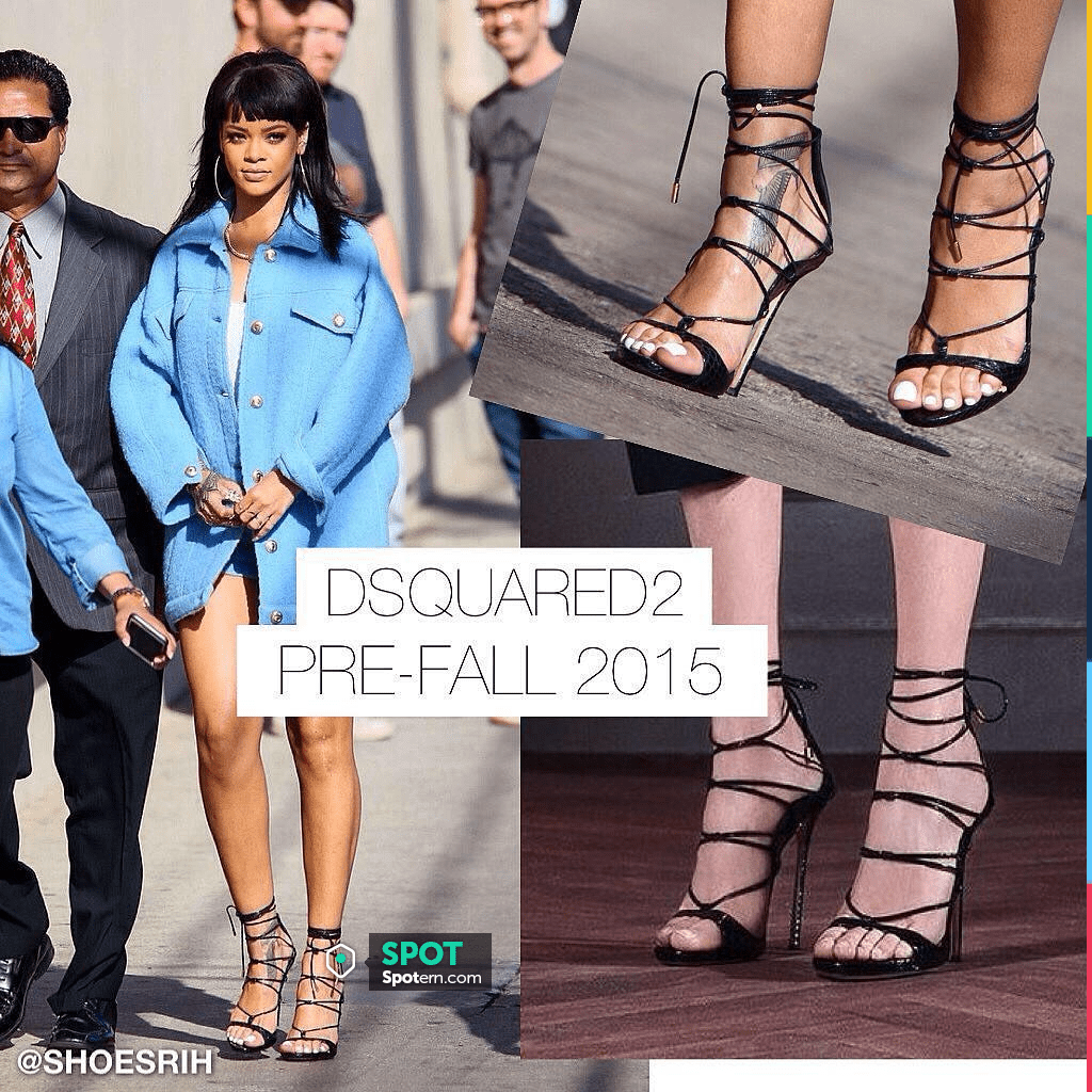 DSQUARED2 Riri heeled sandals worn by Rihanna on Jimmy Kimmel Live 2015 |  Spotern