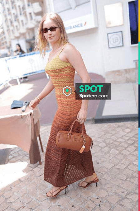 Sandro Zig-Zag Weave Knitted Maxi Dress worn by Ellie Bamber