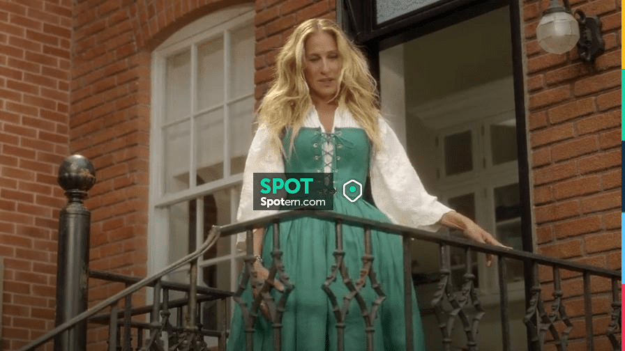 giuseppina linen corset midi dress by lena hoschek Lena Hoschek Giuseppina Linen Corset Midi Dress worn by Carrie Bradshaw  (Sarah Jessica Parker) as seen in And Just Like That… (S03E09)