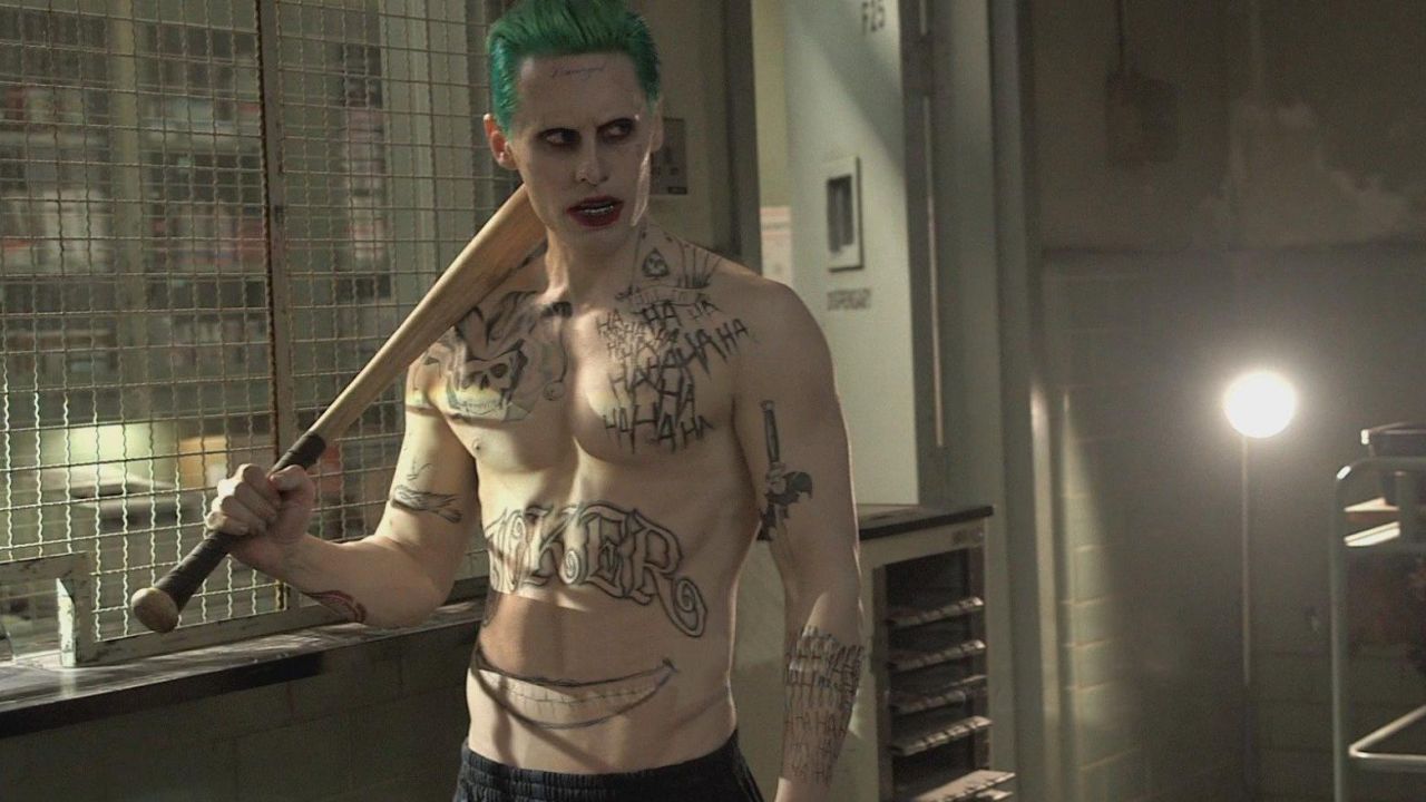 Tattoos of the Joker (Jared Leto) in Suicide Squad.