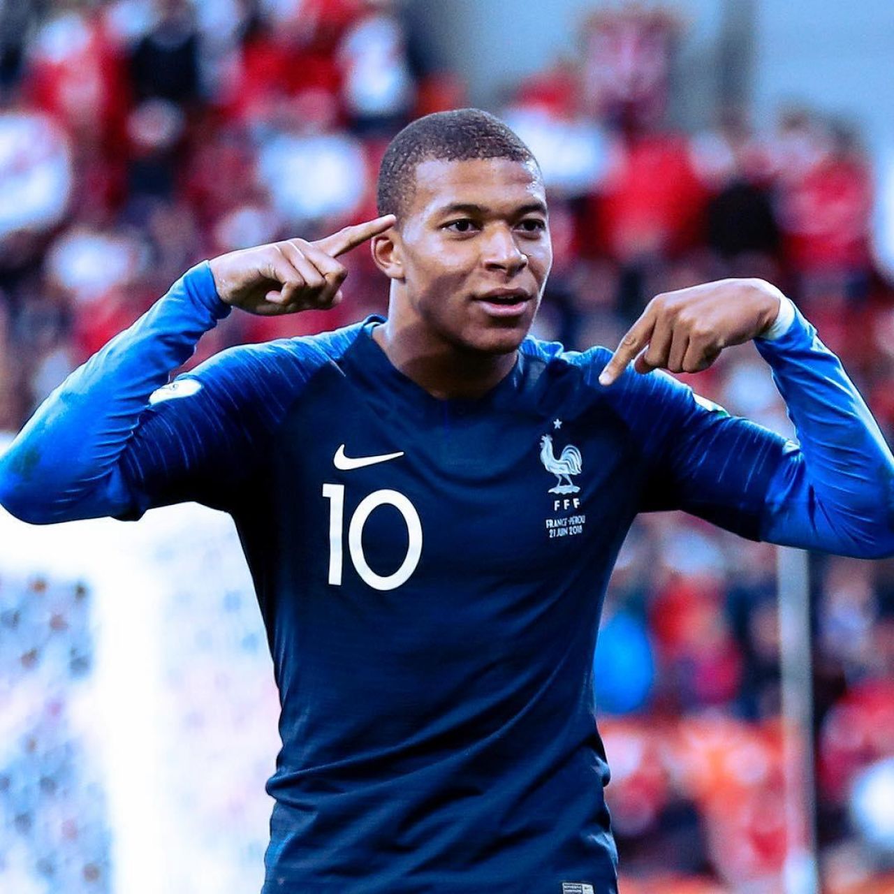 The jersey of the team of France World cup 2018 worn by Kylian Mbappé on th...