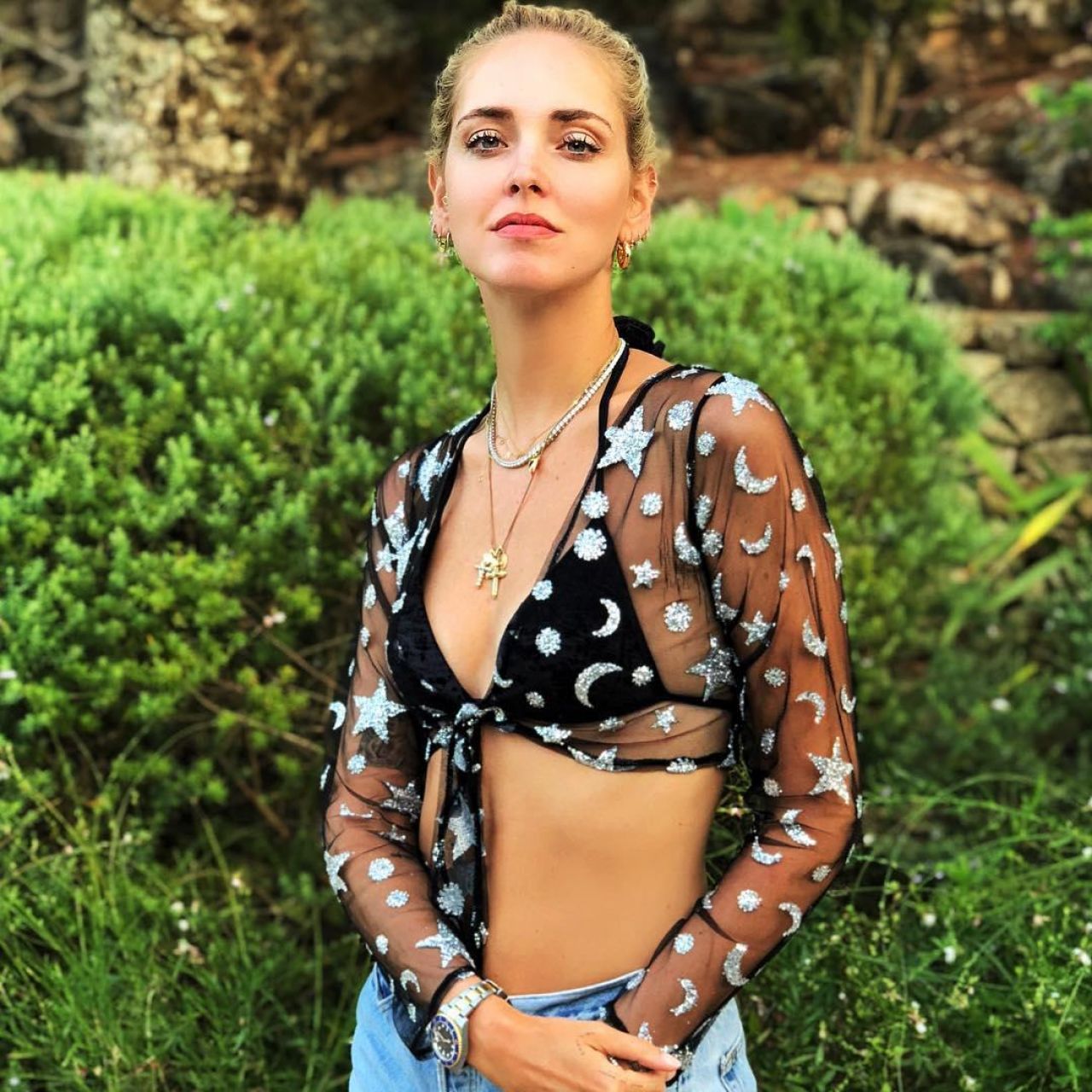 The crop top transparent Chiara Ferragni on his account instagram | Spotern