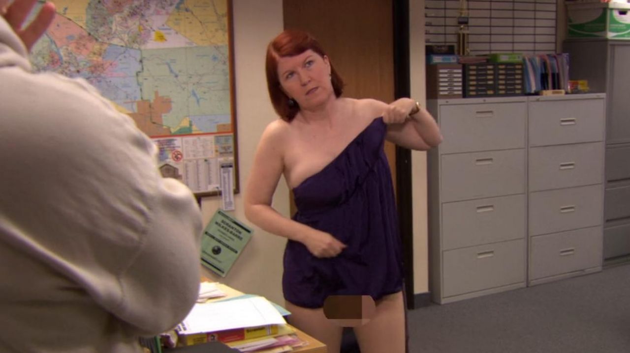 Strapless Purple Mini Dress of Meredith Palmer (Kate Flannery) in The Offic...