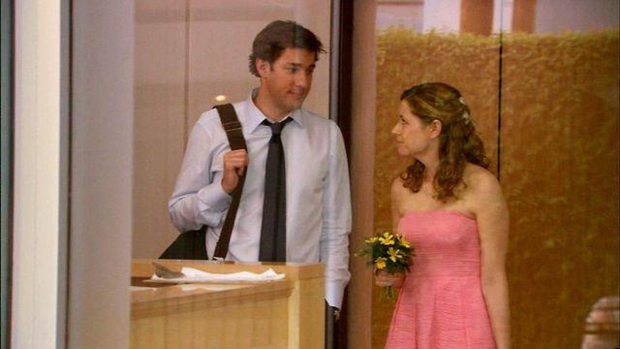 Coral Strapless Dress of Pam Beesly (Jenna Fischer) in The Office (Season 0...