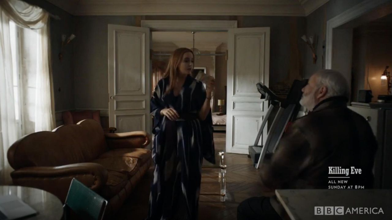 Kimono worn by Villanelle (Jodie Comer) as seen in Killing Eve S01E01