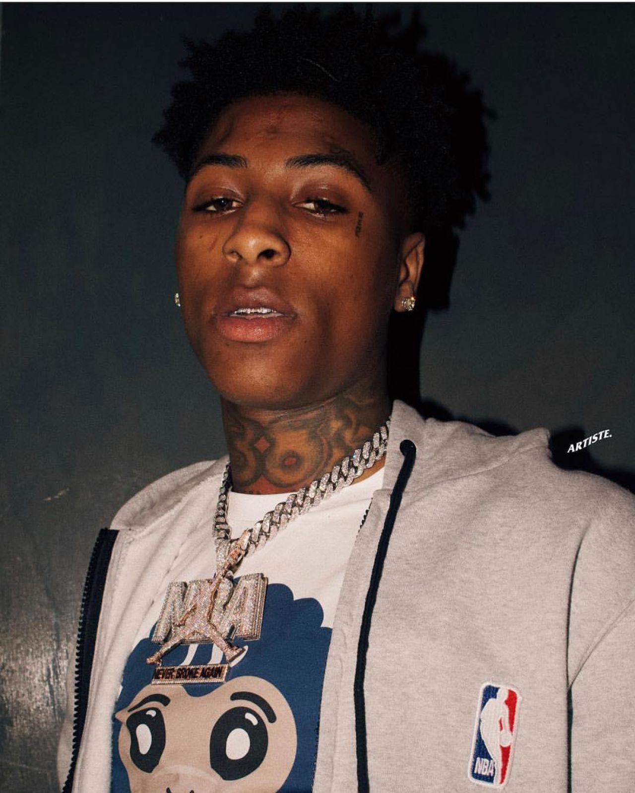 Youngboy Never Broke Again Bling Silver Pendant Necklace worn by NBA