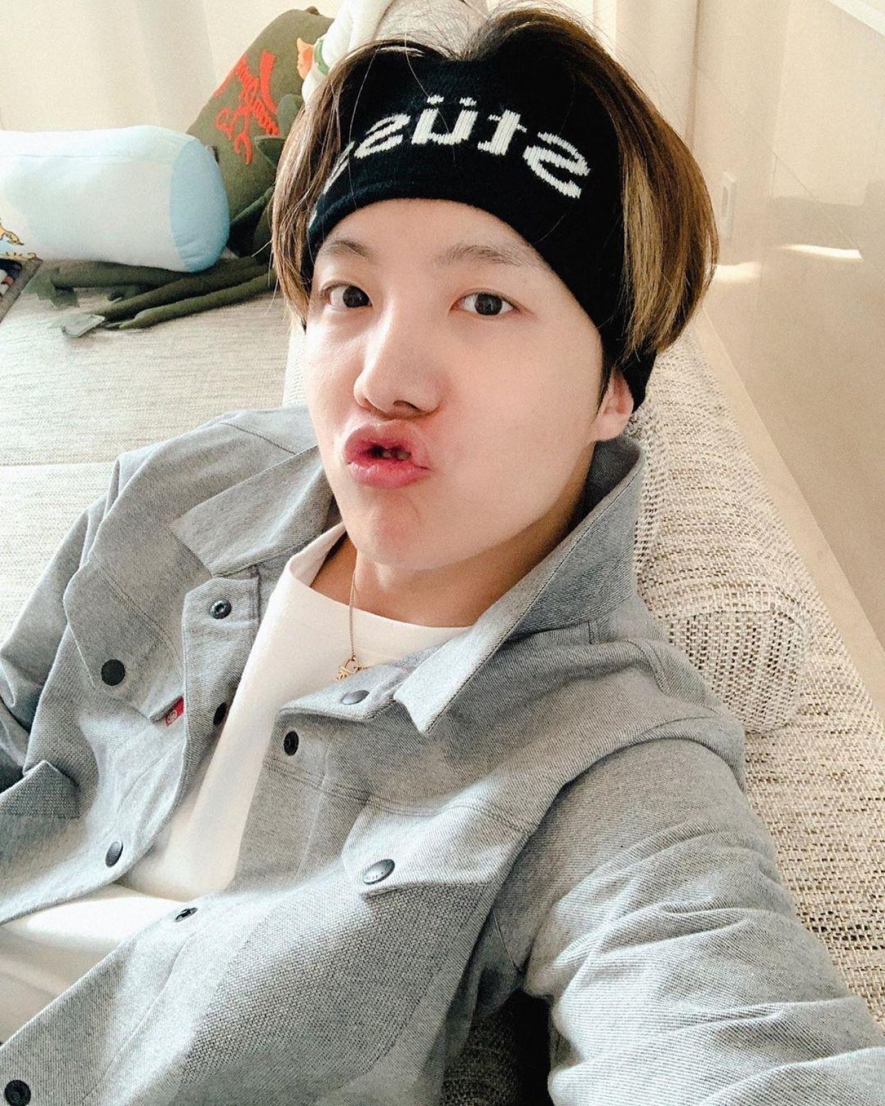 The black band Stüssy worn by J-Hope, on the account Instagram of @bts ...