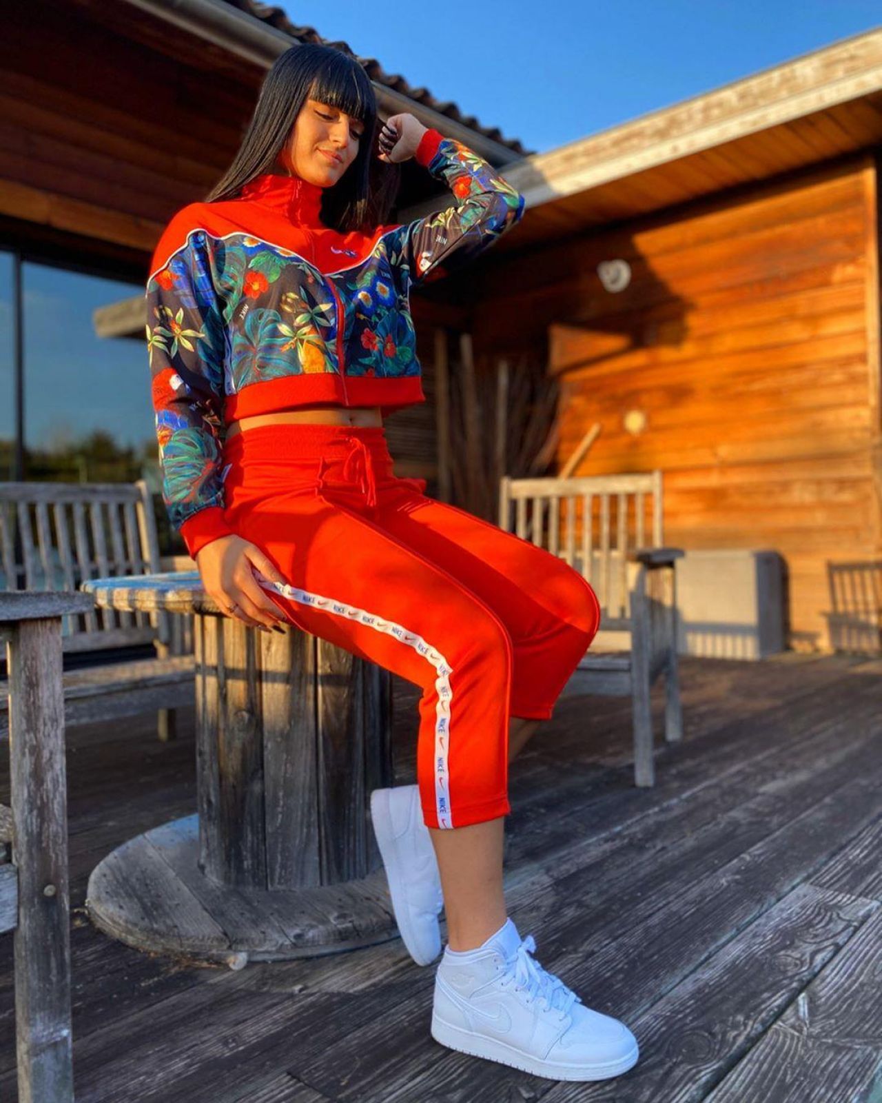 The Jacket Red Floral Nike Worn By Lenna Vivas On His Account Instagram Lennavivas Spotern 