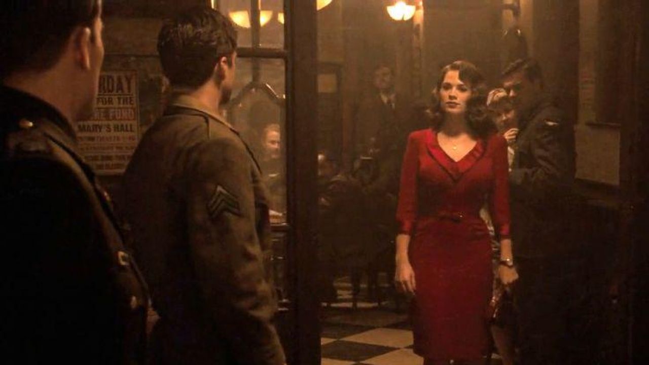 Red Dress of Peggy Carter (Hayley Atwell) in Captain America: The First Ave...