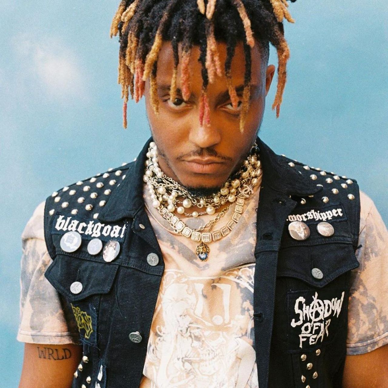 Denim Shadow of fear vest worn by Juice wrld on his Instagram account