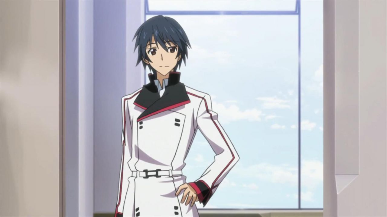 The school uniform of Orimura Ichika in Infinite Stratos.