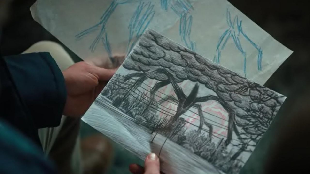 The drawing Will Byers (Noah Schnapp) of the Monster of the shadow in
