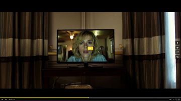 The TV in the hotel room of the Morgan Freeman / Lucy