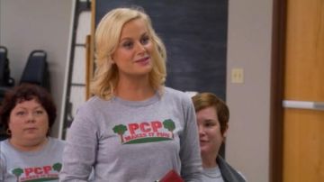 The sweatshirt "PCP Makes It Fun," Leslie Knope in Parks and Recreation