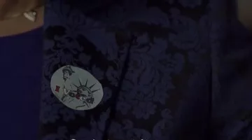 The sticker "I Voted" Krista the psych in Mr. Robot