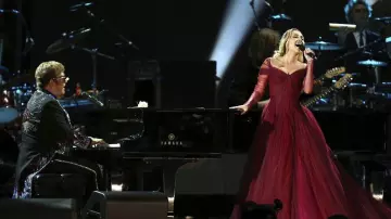 The dress Zac Posen of Miley Cyrus at the live with Elton John at the Grammy Awards 2018