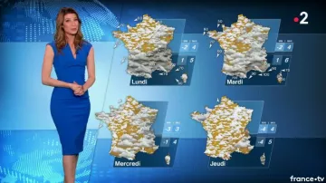El vestido azul de Chloe Nabedian en Météo 2 de 03/02/2018