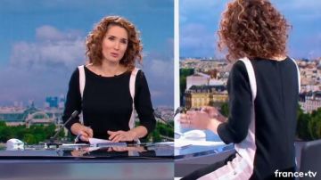 The black dress and white Mary-Sophie Lacarrau in The journal de 13H de France 2, 06/02/2018