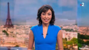 El vestido de lápiz azul de Leila Kaddour en Le journal de 13H de France 2 del 17/02/2018