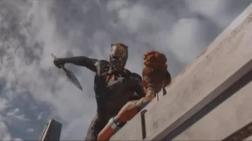 The ceremonial mask of the Jaguar by Killmonger (Michael B. Jordan) in a Black Panther