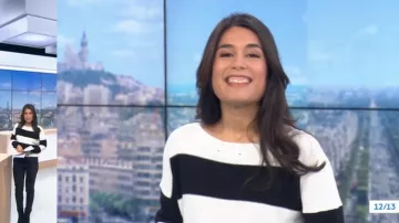 Le pull à rayures noir et blanc de Emilie Tran Nguyen dans Le 12/13 du 01/03//2018