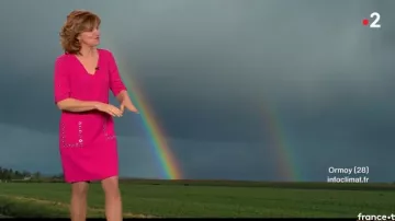The pink dress with grommets Valérie Maurice in The weather of France 2 of the 08/03/2018