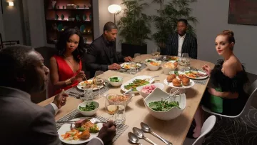 The black dress Marchesa ostrich feathers Fallon Carrington (Elizabeth Gillies) in Dynasty S01E14