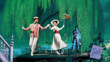 Bert (Dick Van Dyke) chapeau et noeud papillon dans Mary Poppins
