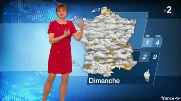 The right Dress-red carnations of Valérie Maurice in The weather of France 2 of the 16/03/2018