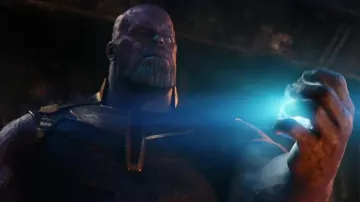 The purple mask of Thanos (Josh Brolin) in Avengers : Infinity War